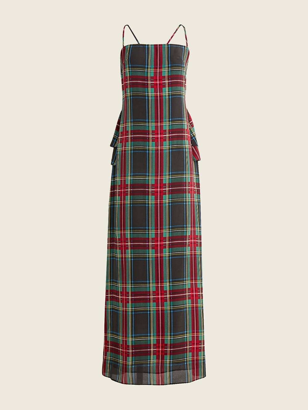 J Crew Plaid Holiday Ruffle-Back Silk Maxi Dress in Stewart Tartan Plaid NWT